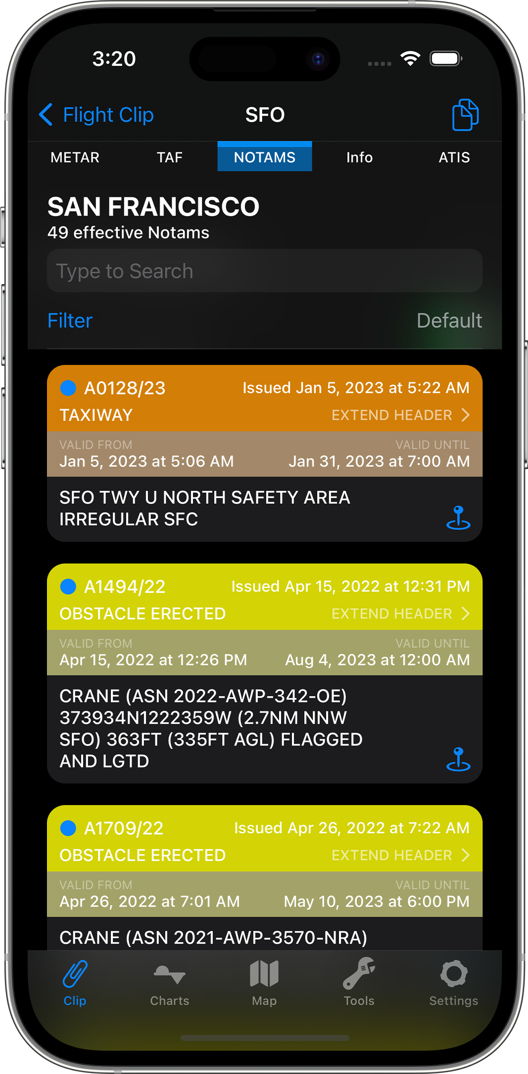 Showing decoded NOTAMS